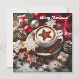 Winter cappuccino coffee - star Christmas cookies Holiday Card
