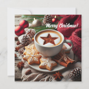 Winter cappuccino coffee - star Christmas cookies Holiday Card