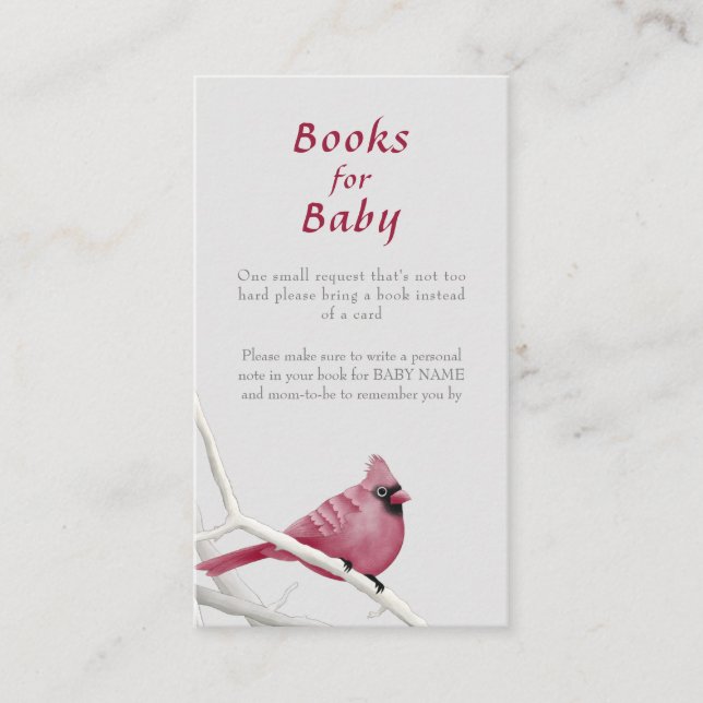 Winter Cardinal Bird Baby Shower Book Request Enclosure Card (Front)