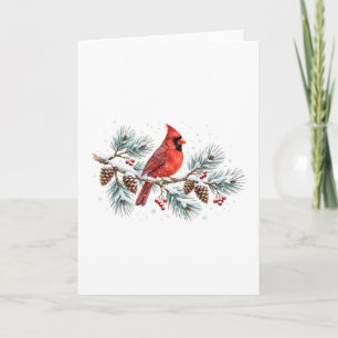 Winter Cardinal Bird Gift Watercolor Snowy Pine Ch Card