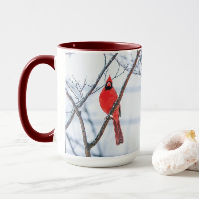 Winter Cardinal Birdwatching Coffee Mug (With Donut)
