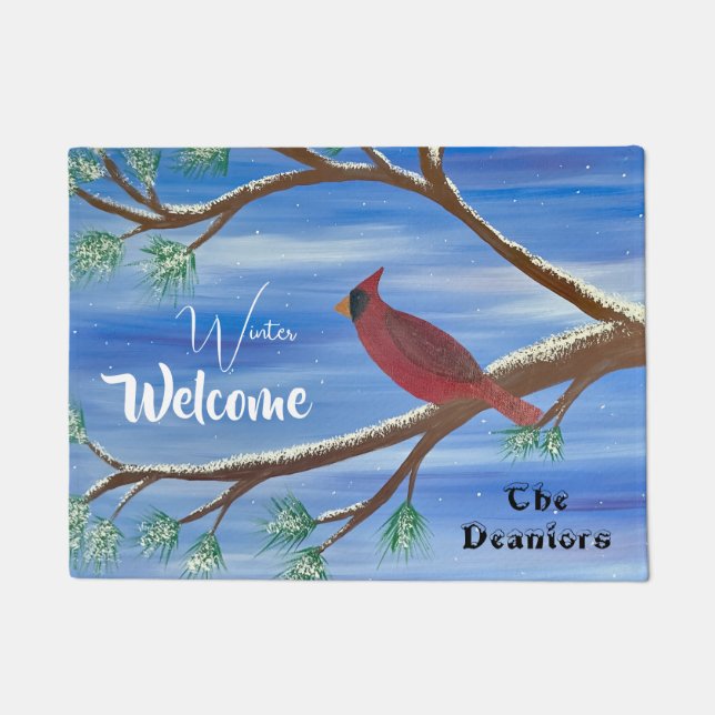 Winter Cardinal Doormat (Front)