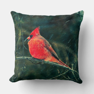 Winter Cardinal in Snowstorm - Enhanced Cushion