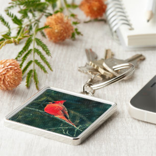 Winter Cardinal in Snowstorm - Enhanced Key Ring