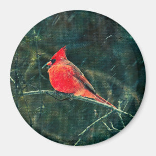 Winter Cardinal in Snowstorm - Enhanced Magnet