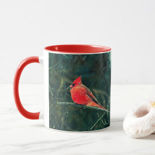 Winter Cardinal in Snowstorm - Enhanced Mug