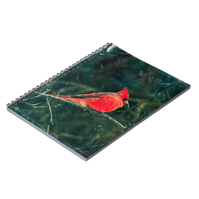 Winter Cardinal in Snowstorm - Enhanced Notebook (Left Side)