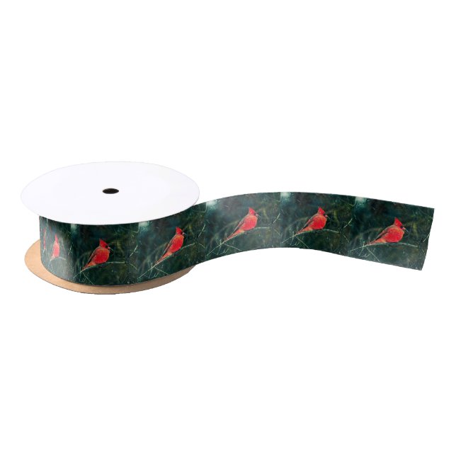 Winter Cardinal in Snowstorm - Enhanced Satin Ribbon (Spool)