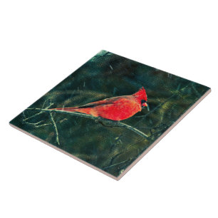 Winter Cardinal in Snowstorm - Enhanced Tile