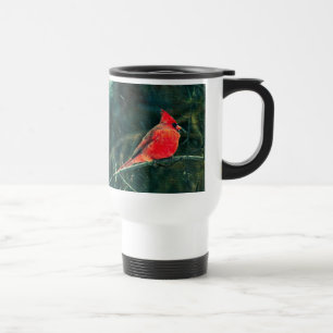 Winter Cardinal in Snowstorm - Enhanced Travel Mug