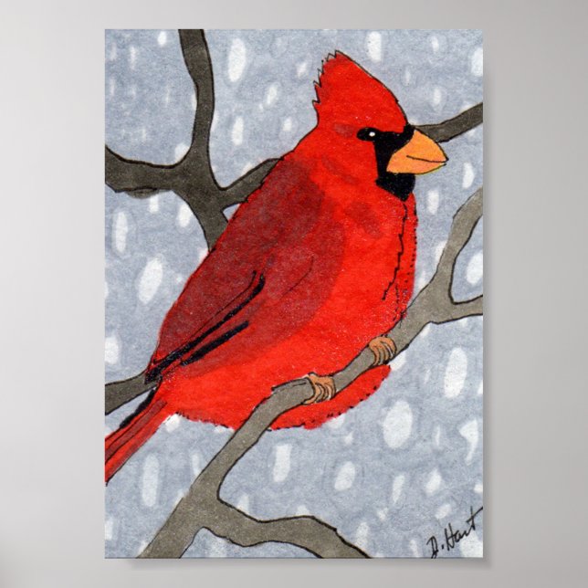 Winter Cardinal in the Snow Mini Folk Art Poster (Front)