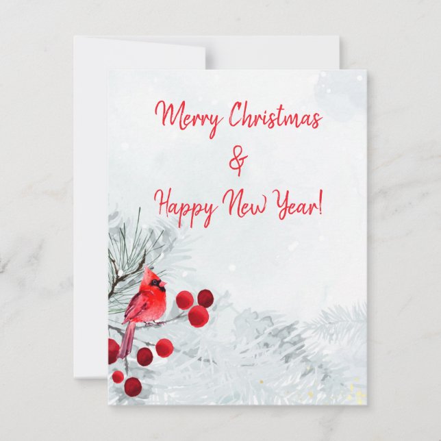 Winter Cardinal Merry Christmas Holiday Card (Front)