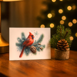 Winter Cardinal Pine and Snowflakes Postcard
