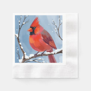 Winter Cardinal Red Bird Watercolor Painting Napkin