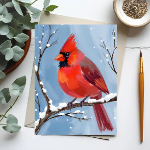 Winter Cardinal Red Bird Watercolor Painting Postcard