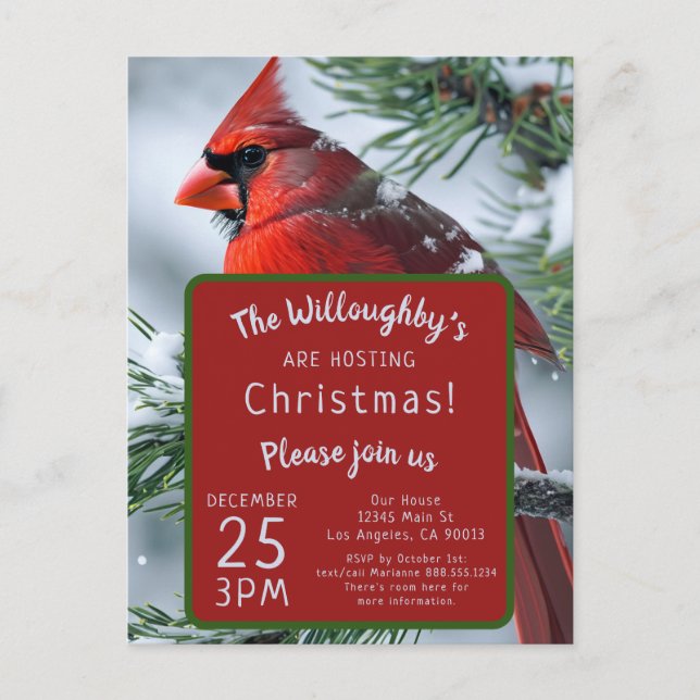Winter Cardinal RIP Memorial Christmas Wedding  Postcard (Front)
