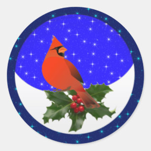Winter Cardinal Round Stickers