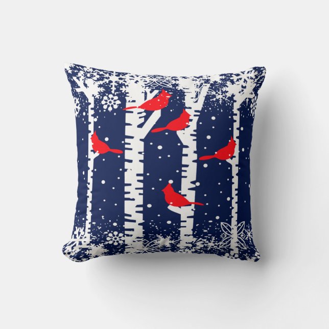 Winter Cardinal Scene Cushion (Front)