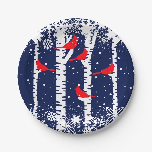 Winter Cardinal Scene Paper Plate (Front)