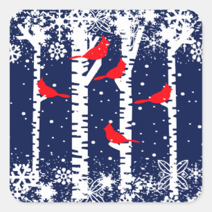 Winter Cardinal Scene Square Sticker