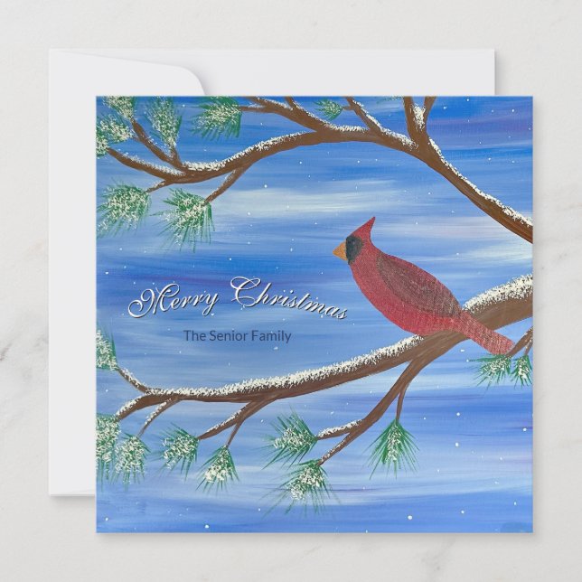 Winter Cardinal Square Christmas Card (Front)