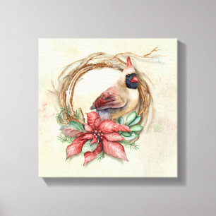 Winter Cardinal with Poinsettia Canvas Print