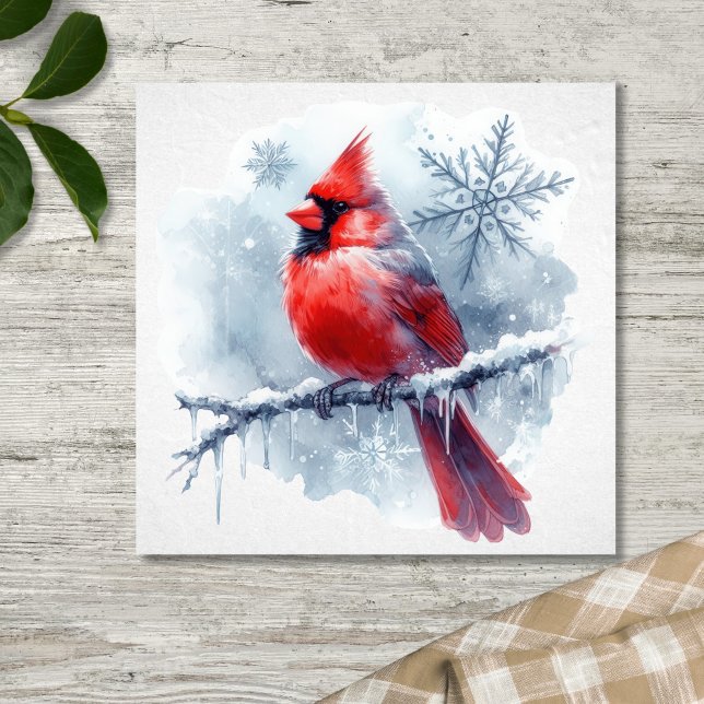 Winter Cardinal with Snowflakes on Icy Branch Poster (Creator Uploaded)