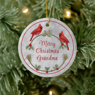 Winter Cardinals and Pines Ceramic Tree Decoration