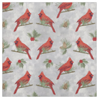 Winter Cardinals and Pines Fabric