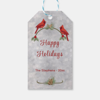Winter Cardinals and Pines Gift Tag