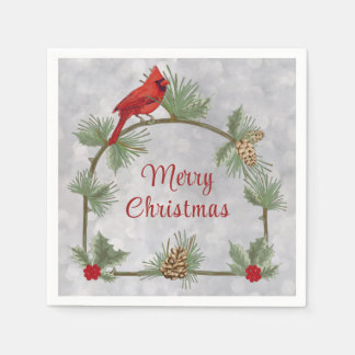Winter Cardinals and Pines Paper Napkin