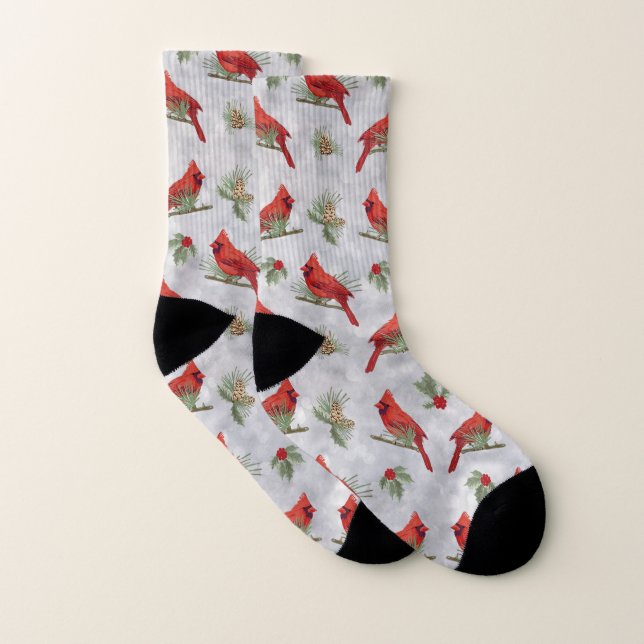 Winter Cardinals and Pines Socks (Pair)