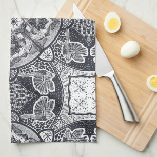 Winter Cardinals Bird Mandala Hand-Drawn Tea Towel