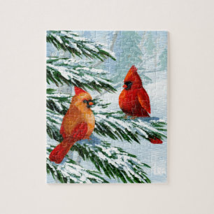 Winter Cardinals Birds Snow Creationarts Jigsaw Puzzle