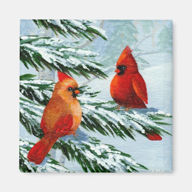 Winter Cardinals Birds Snow Creationarts Magnet (Front)