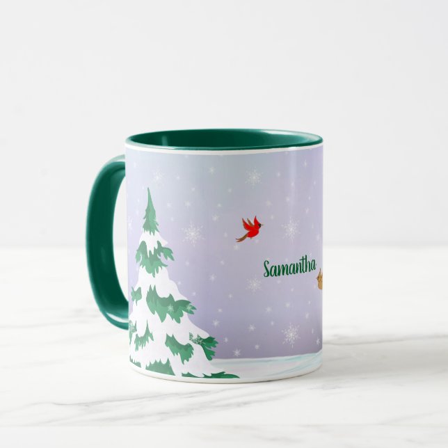 Winter Cardinals Christmas Greeting Mug (Front Left)