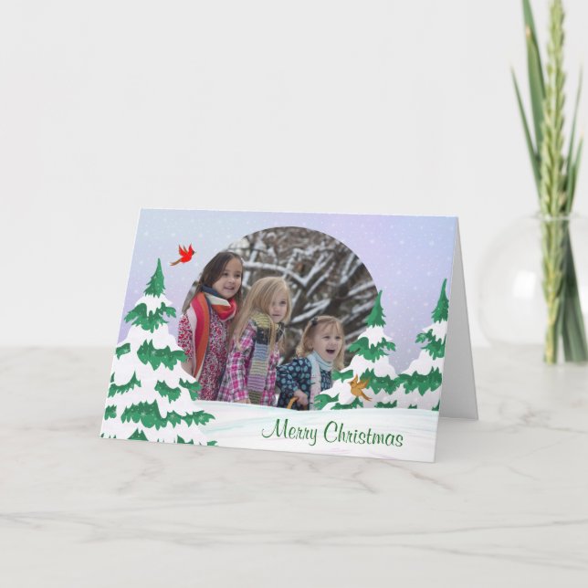 Winter Cardinals Christmas Greetings Photo Holiday Card (Front)