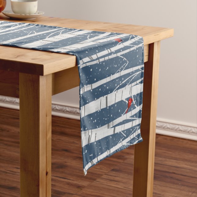 Winter Cardinals in Birch Tree Short Table Runner (In Situ)