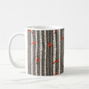 Winter Cardinals in Birch Trees Coffee Mug