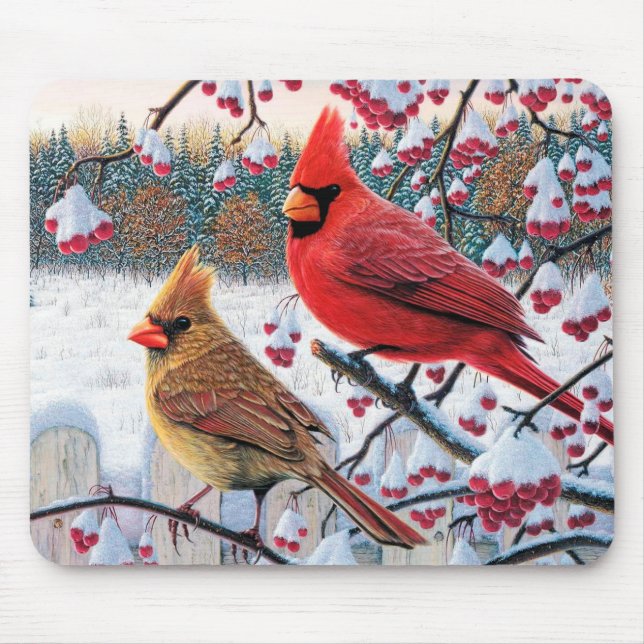 Winter Cardinals Mouse Mat (Front)