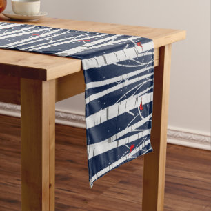 Winter Cardinals On Birch Trees Medium Table Runner
