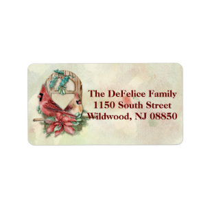 Winter Cardinals Pair with Poinsettia Label