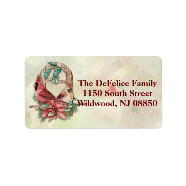 Winter Cardinals Pair with Poinsettia Label (Front)