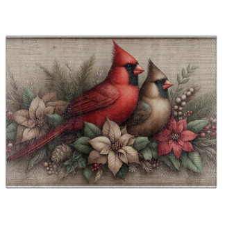 Winter Cardinals Rustic Cutting Board