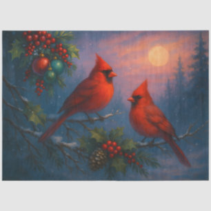 Winter Cardinals Under the Solstice Moon Decoupage Tissue Paper
