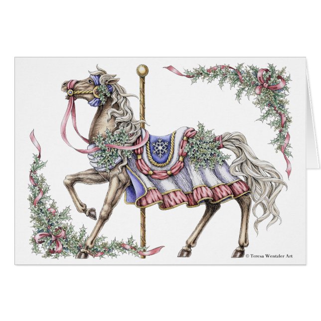Winter Carousel Horse Card (Front Horizontal)