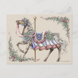 Winter Carousel Horse Drawing Post Card