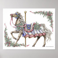 Winter Carousel Horse Pen and Ink Drawing Poster