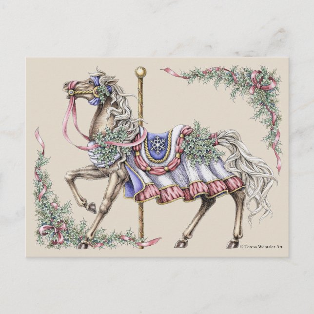 Winter Carousel Horse Post Card (Front)