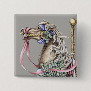 Winter Carousel Horse Square Button